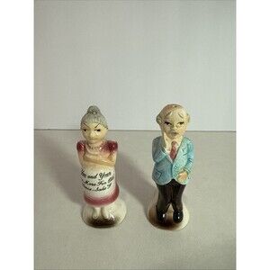 Vintage Grandpa and Pregnant Grandma Funny Salt & Pepper Shakers Quality Japan